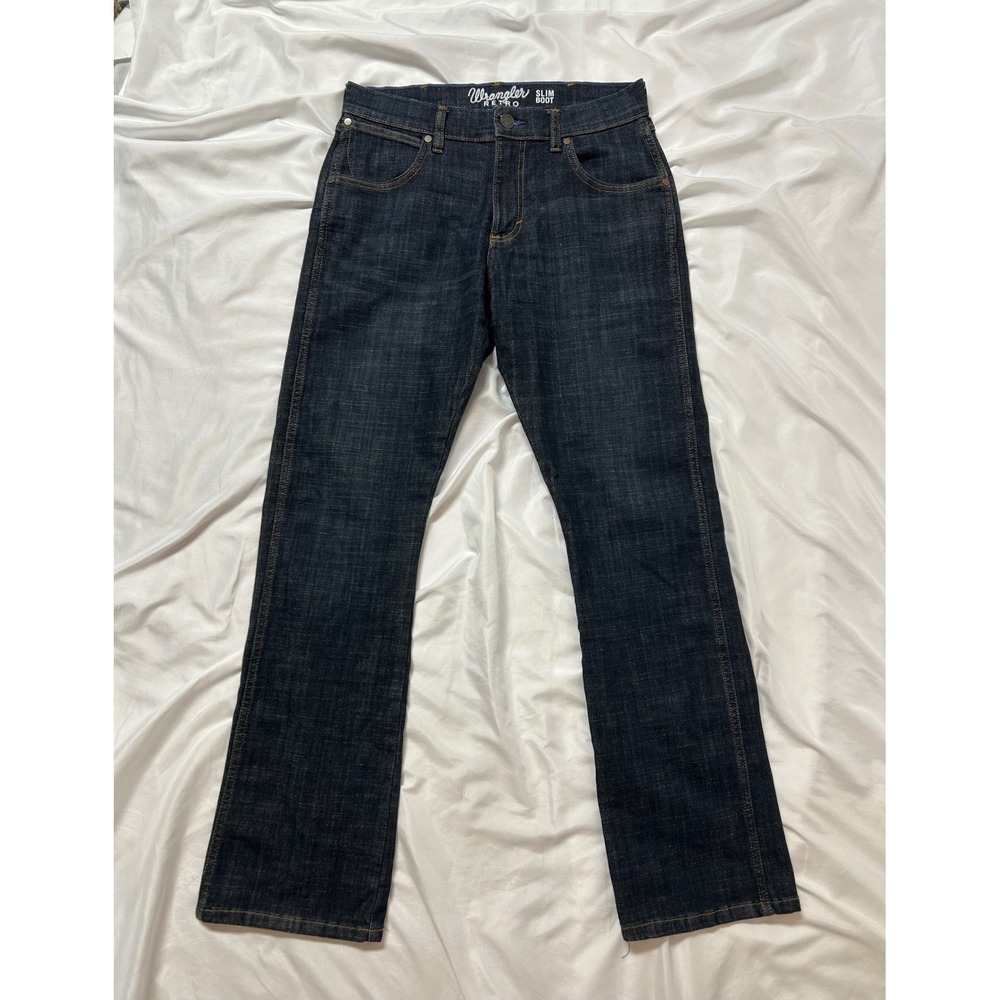 Wrangler Retro Slim Boot Jeans Mens 32x32 Dark Wash Indigo Western Denim Cowboy